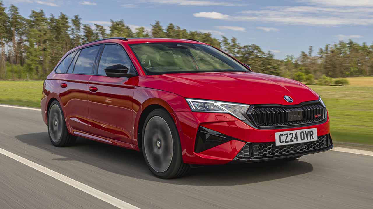 Red Skoda Octavia vRS Driving On Road