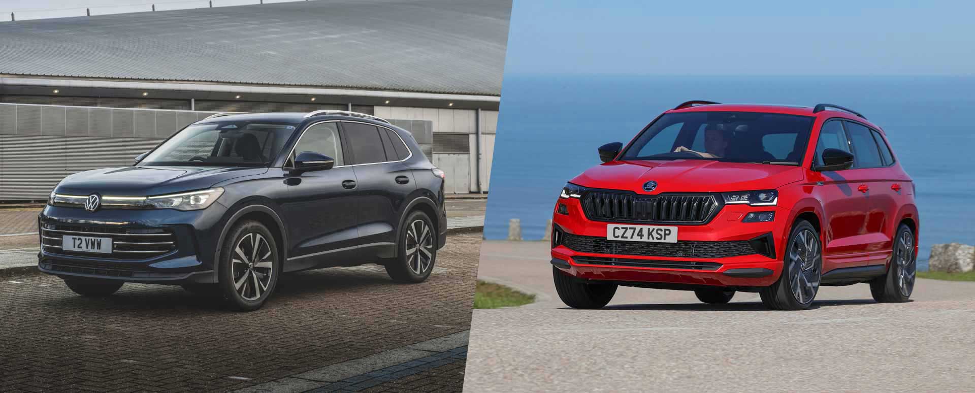 Volkswagen Tiguan in Blue vs Skoda Karoq in Red